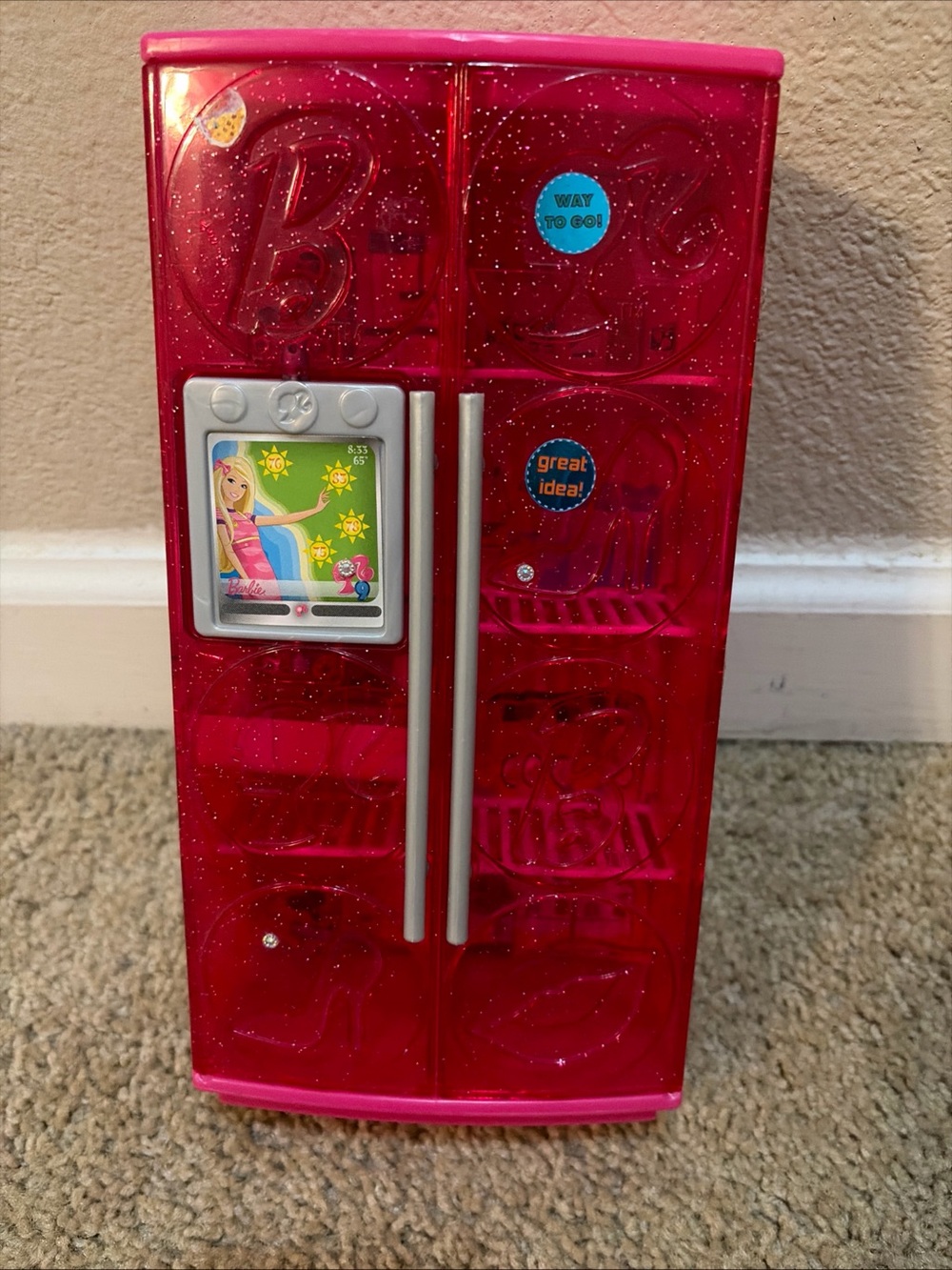 Barbie Refrigerator TV Treat Pink Glam Kitchen Fridge With Shelves Dollhouse